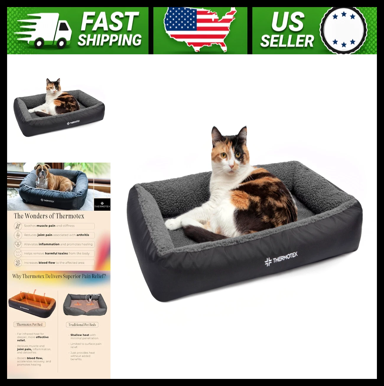 Far Infrared Heated Pet Bed for Cats and Dogs, Machine Washable