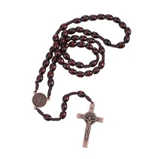 Handmade Wooden Catholic Rosary – Coffee Brown Beads Metal Cross Necklace New