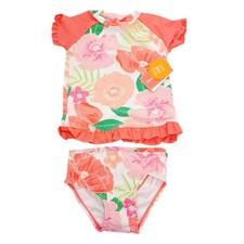 Gymboree Fairy Blossom Rash Guard Swim Set 2T Girls Orange Floral Short Sleeves