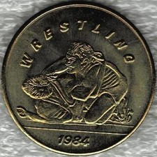 Moneda deportiva de latón rara de los Juegos Olímpicos de Lucha Libre 1984 de Los Ángeles