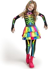 Girls Funky Bones Colorful Skeleton Halloween, Cosplay, Role play Costume