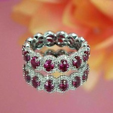 2Ct Lab Created Red Ruby Full Eternity Wedding Band Ring 14K White Gold Plated