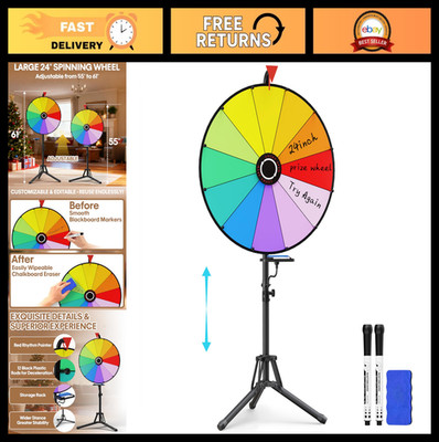 24'' Adjustable Prize Wheel Spinner - 55''-61'' Height for Parties, Events & Games