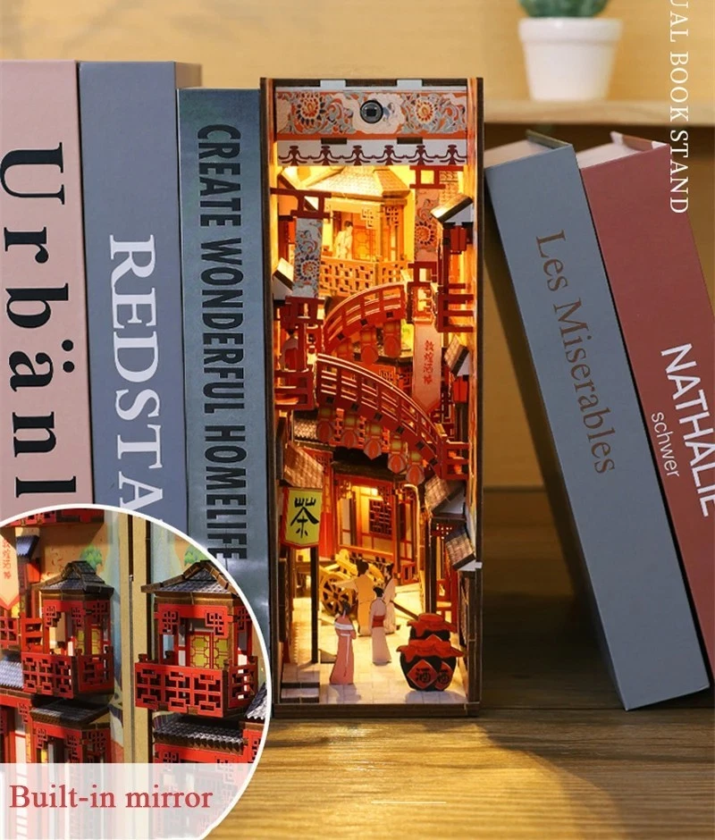 DIY Wooden Book Nook Shelf Insert Kits Miniature Chinese Ancient Town Gifts - Image 2 of 4