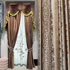luxury European Embroidery valance shade coffee lace Velvet curtain tulle M1783