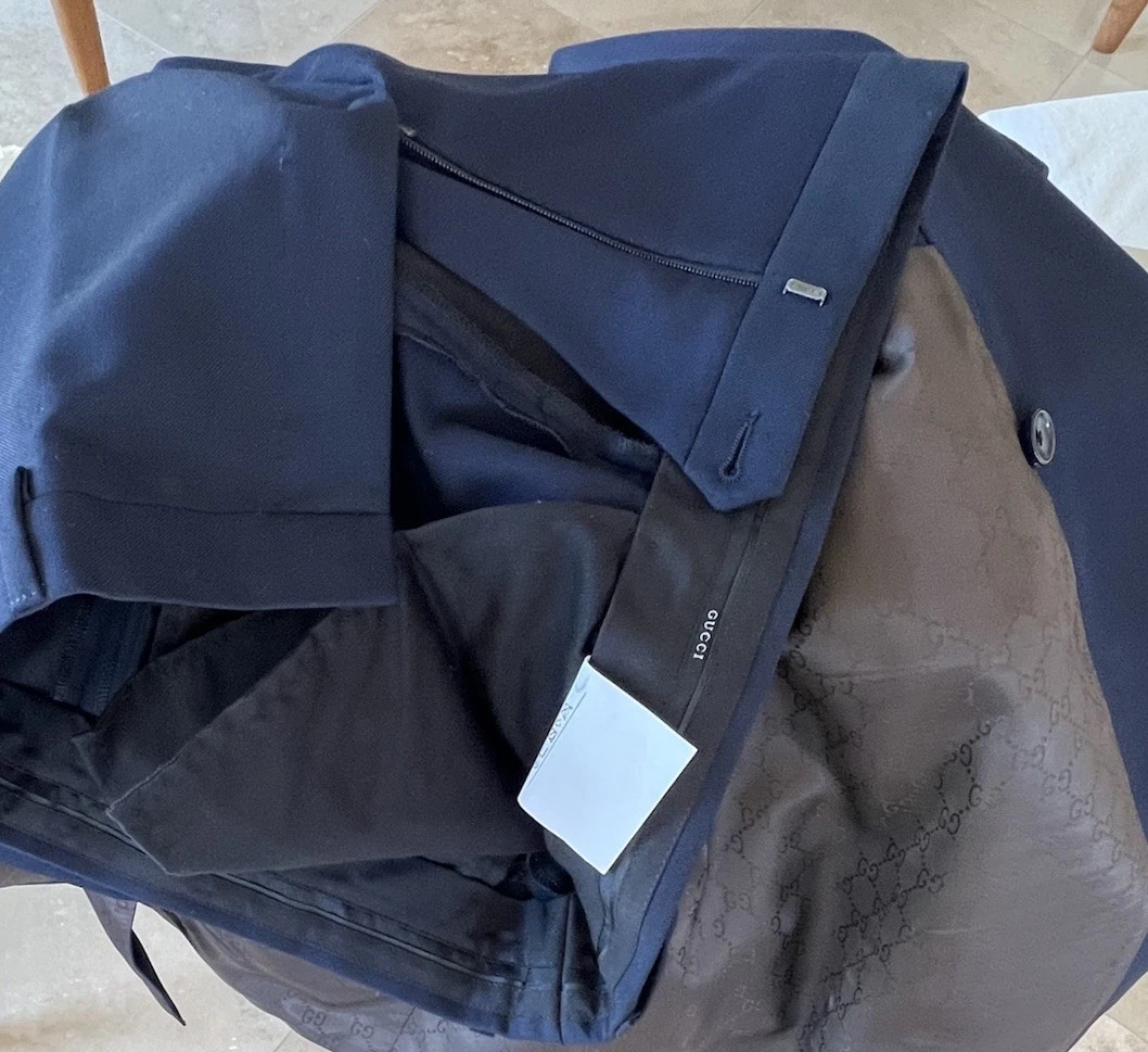 NUOVO Tuta Uomo Gucci Tom Ford Epoca Doppiopetto 2 Pezzi Blu Navy USA 44 EU 56 R