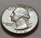 1964 Washington Quarter • AU Slider Look 90% Silver • Strong Detail NMM  X96