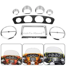 Chrome Inner Fairing Speaker Trim Rings Gauge Radio Bezel Kit For Harley Touring
