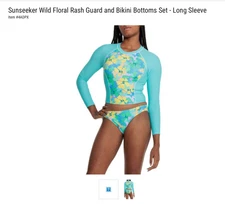 SUNSEEKER WILD FLORAL RASH GUARD AND BIKINI BOTTOM SET - SWIMSUIT - NEW W/TAGS