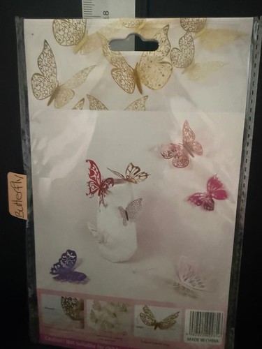 (104) 12pcs 3D METALIC BUTTERFLIES FOR CAKE DECORATING IN SILVER - Picture 2 of 6