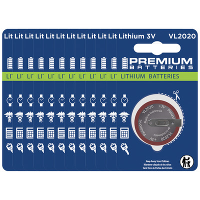 Premium Batteries VL2020 3V Child Safe Lithium Coin Cell (12 Count)