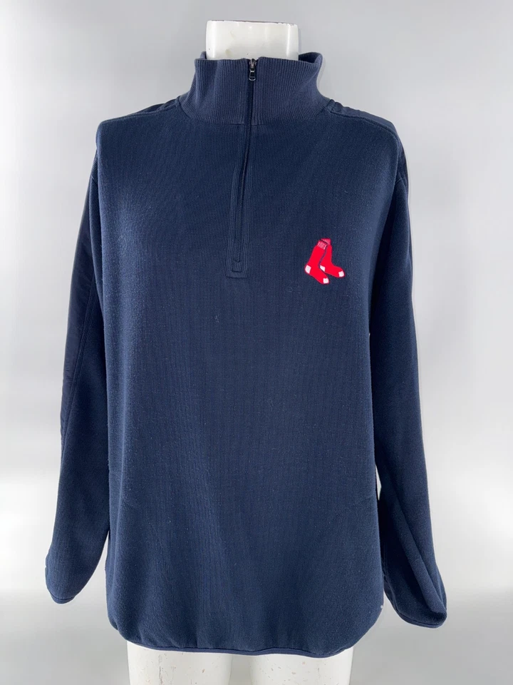Antigua Boston Red Sox 1/4 Zip Pullover Men XL Navy Blue Cotton Poly YGI J5-13 - Image 2 of 4
