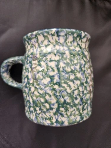 The Workshops of Gerald R Henn Green Spongeware Farmhouse Mug Roseville Ohio C61