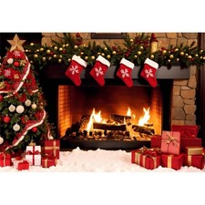 7x5ft Christmas Fireplace Backdrop - Christmas Party  Photography Portrait B...