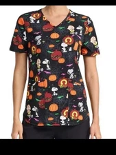 Peanuts Charlie Brown  Snoopy XL Women's Stretch V-Neck Pockets Scrub Top