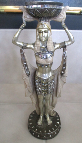Egyptian Servant Statue Votive Candle Holder 14" Art Deco Style Figurine Statue