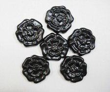 ROSETTE Mosaic Tiles, Handmade Ceramic Art Tiles, Craft Tiles, BLACK Set of 6