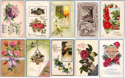 LOT/10 ANTIQUE GREETINGS VINTAGE POSTCARDS EARLY 1900's CONDITION VARIES #30