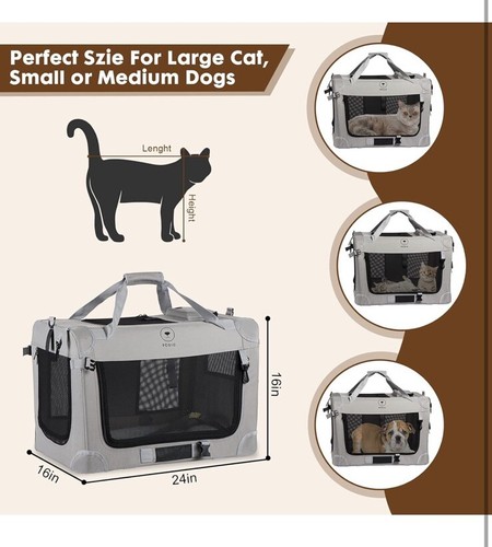 PEGIC Extra Large Cat Carrier for 2 Cats/Soft Sided Large Pet Carrier 24x16x16 - Picture 6 of 8