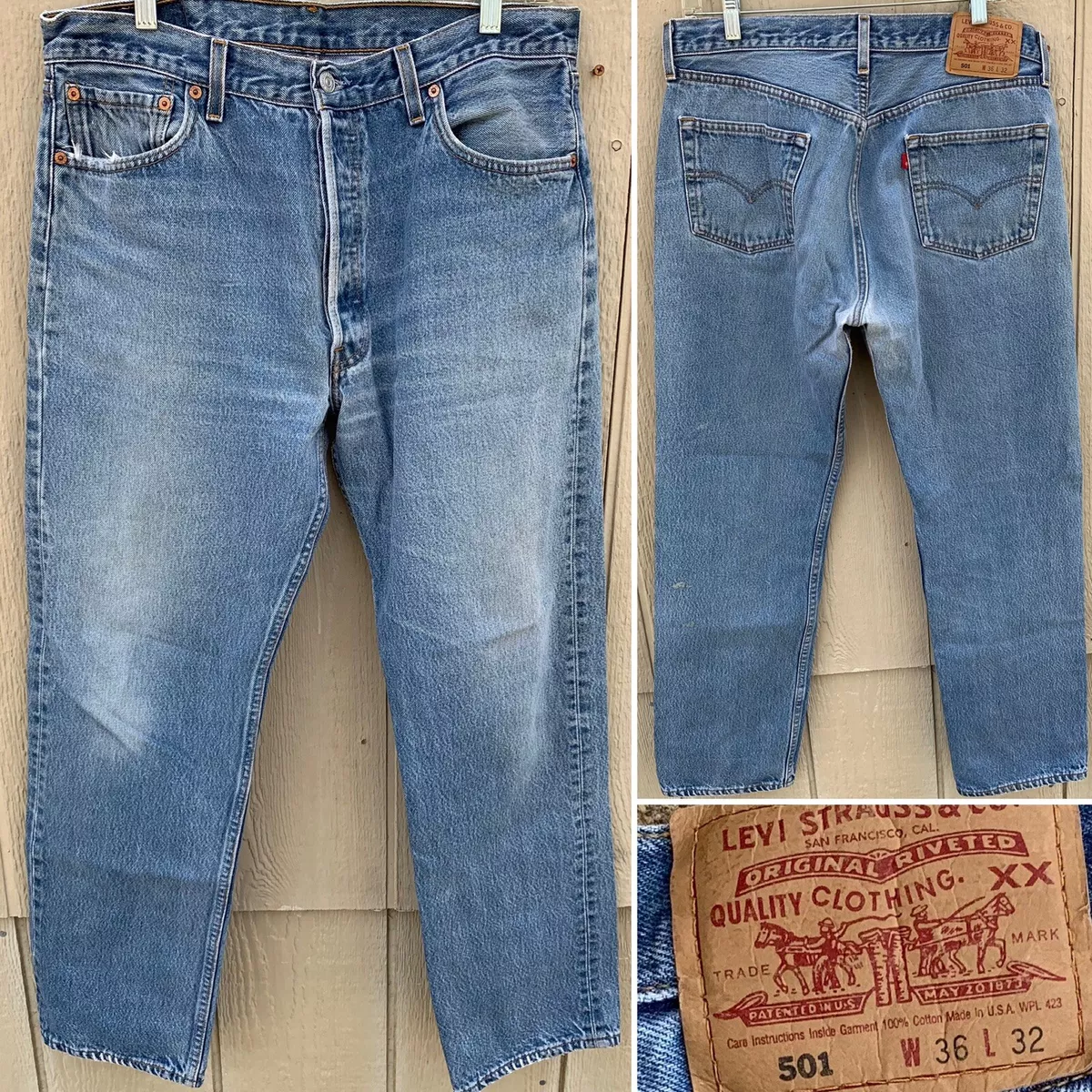 vintage Levis button fly 501 jeans made in USA W 36 L 32 but