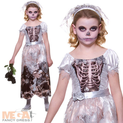 Mädchen Tag der Toten Skelett Braut Kinder Halloween Kostüm Kinderkostüm 