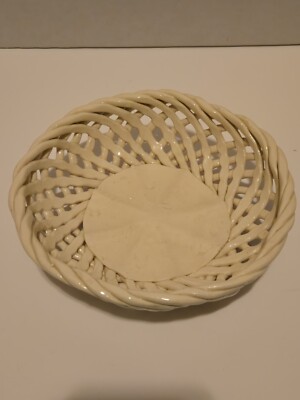 Vintage Woven Ceramic Bread Or Fruit Basket - Cream Color, Oval