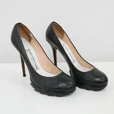Camila Skovgaard Pumps High Heels Platform US8 38.5 Black Leather Saw Sole