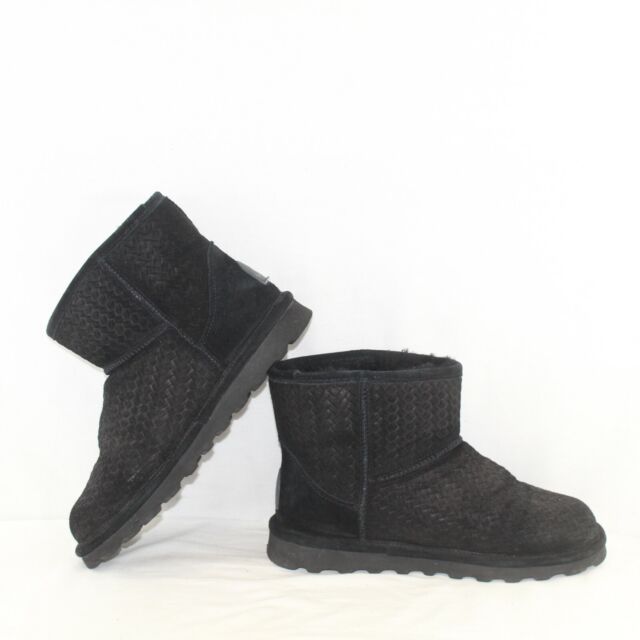 BEARPAW ALEESA women&amp;#039;s pull on snow booties shoe size 8 Medium black suede upper ZV11875