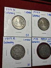 Germany 4 Coin Lot (2) 1914d 1 Mark 1907 A 1mark ,1933 Martin Luther  450 Anniv.