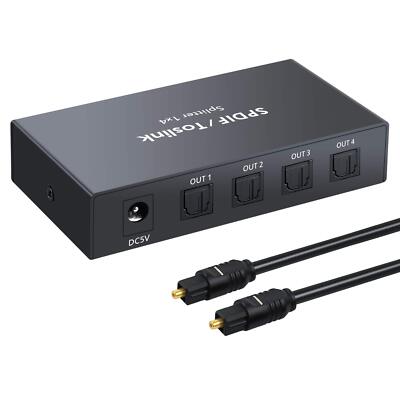 Digital Optical Audio 1x4 Splitter Digital SPDIF Toslink Optical Fiber Audio ...