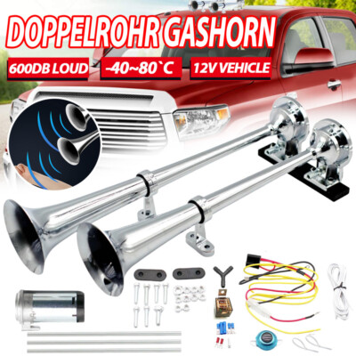 600db Nebelhorn Lufthorn Druckluft Dual Horn Fanfare Hupe Für PKW LKW Boot 12V