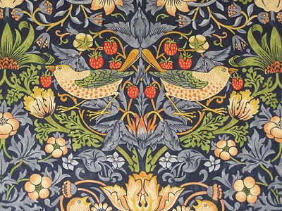 WILLIAM MORRIS CURTAIN FABRIC ''Strawberry Thief''  3 METRES INDIGO AND MINERAL