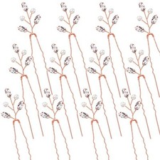 12 Pcs Crystal Bride Hair Pins Bridal Wedding Pearl Rhinestone Hair Rose Gold