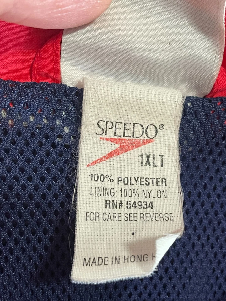 Chaqueta cortavientos transpirable Speedo cremallera completa vintage azul/rojo talla 1XLT larga/alta Foto 4 de 4