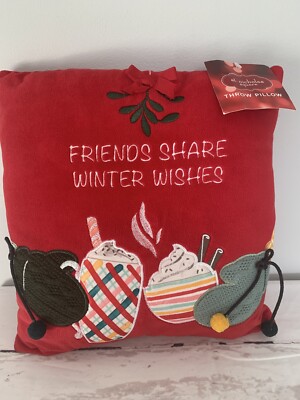 St. Nicholas Square Mini Pillow   Friends Share  Holiday Red 12'' X 12'' Gift New