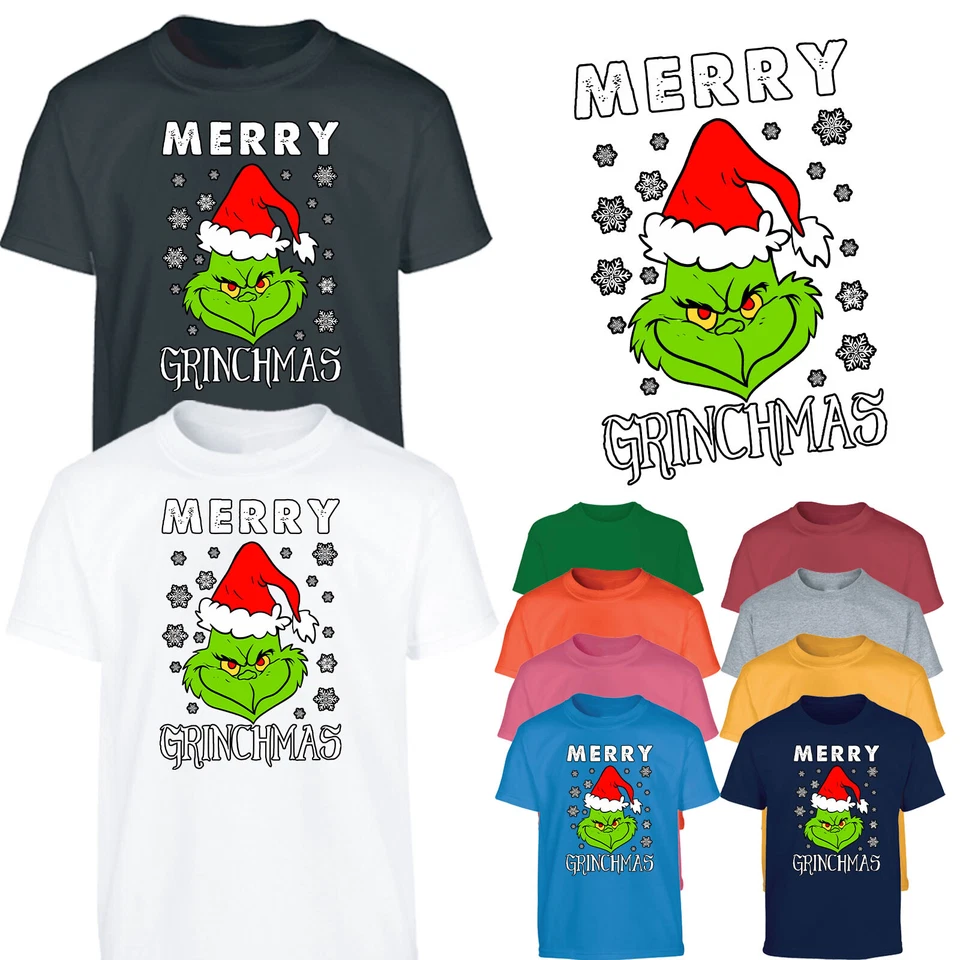 Grinch Boys T-Shirt Santa Merry Christmas Novelty Festive Funny Gift Girl Kids