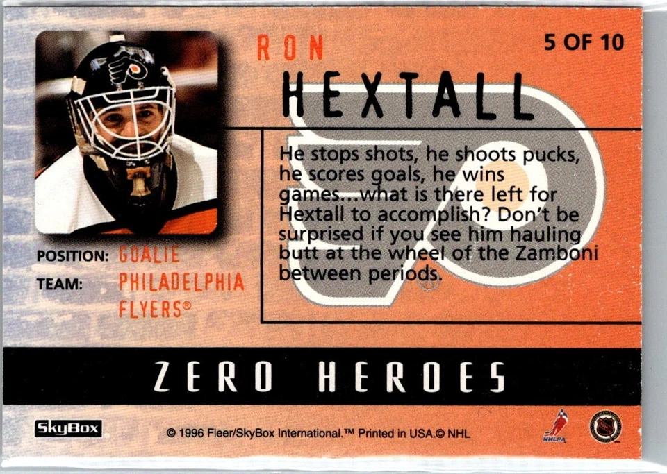 1995-96 Skybox Impact Zero Heroes Ron Hextall Philadelphia Flyers - Image 2 of 2
