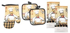5 pc Kitchen Set: 2 POT HOLDERS,1 OVEN MITT 2 TOWELS, FAT CHEF MIXING BOWL, KC