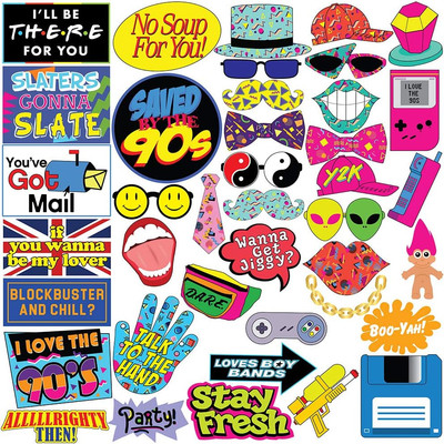 Throwback 90'S Photo Booth Prop Set - Funny 1990'S Theme Party Decoration, Favor