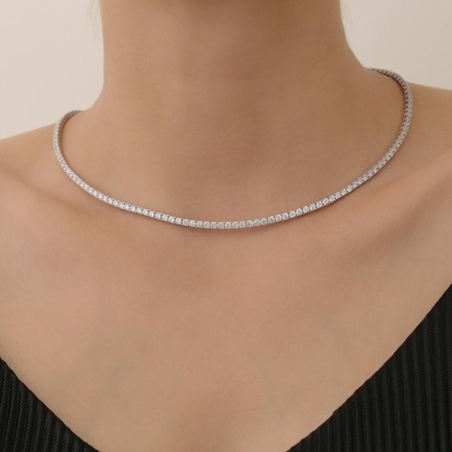 7Ct Round Cut Lab Grown CVD Diamond Women's Tennis Necklace 18"Inch 925 Silver - Picture 3 of 10