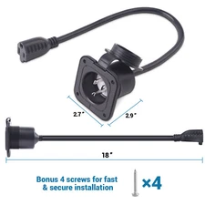 15A 110-125V AC RV Marine Power Inlet Port Plug 18" Extension Cord Trailer Plug