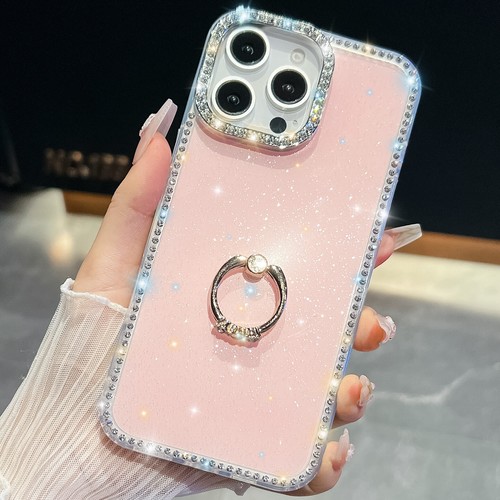 For iPhone 16 Pro Max 16e 15 14 13 Diamond Ring Stand Glitter Shockproof Case - 第 16/17 張圖片