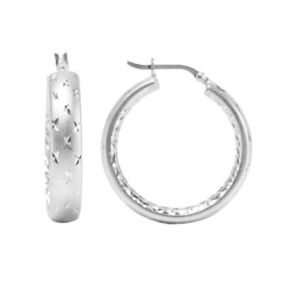 LeCalla 925 Sterling Silver Jewelry Diamond-Cut Hoop Earrings for Women & Girls