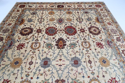 10 x 14 ft Floral Beige Large Size Area Rug Afghan Hand Knotted Veg Dye Wool Rug - Picture 6 of 11