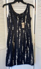 NWT Ann Taylor Petites 2P Black Sleeveless Abstract Tie Dye Dress Pleats $89