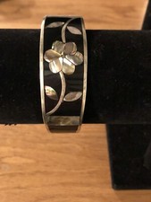 Vintage Alpaka Mexikanisch Silber & Abalone Muschel Armreif/Manschette