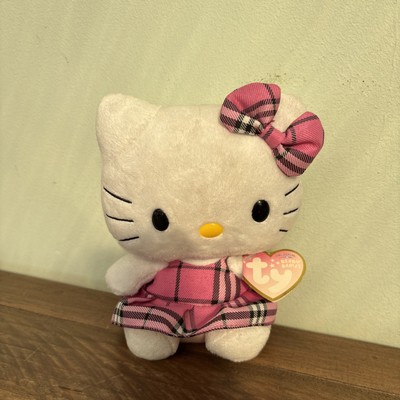 Sanrio 2010 Hello Kitty Plüschtier Stofftier rosa Schottenkaro Kleid & Schleife 6 Zoll S1 125