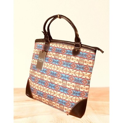Myra Bag Fountain Trail Duo Aztec Canvas and Leather Tote Bag NWT