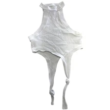 K.ngsley Top Womens Medium White Race Her Ribbed Halter Mock Neck Tie Front Crop