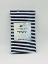 FEATHER & STITCH King Pillowcase New York 100% Cotton 300 Thread Blue Stripe